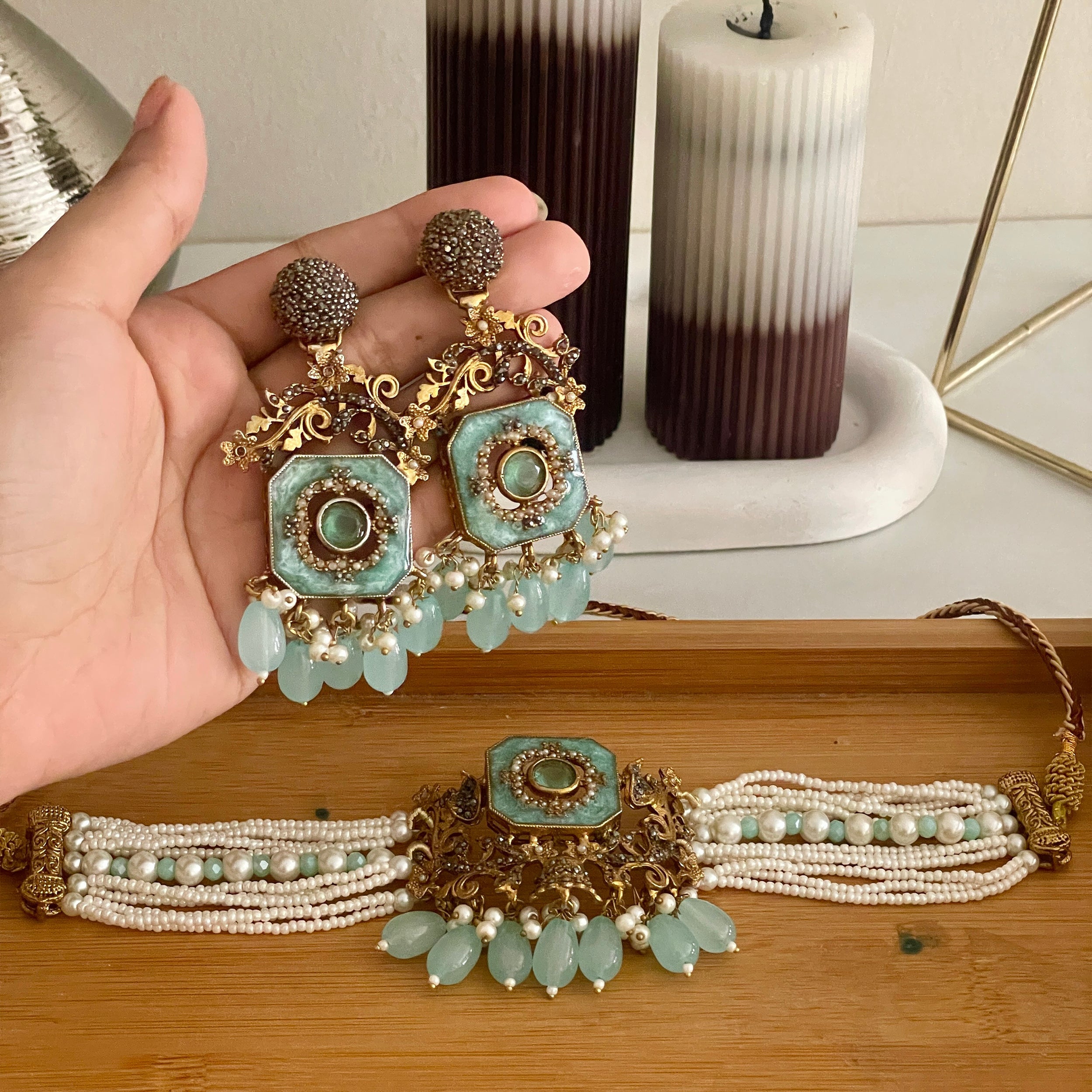 Naureen Half Choker Set - Seafoam