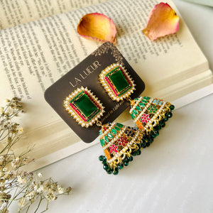 By La Lueur | ER-151 | Nauroz Earrings - Emerald Green