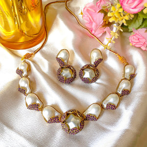 Moti-e-Phool Necklace Set - Plum Gilt