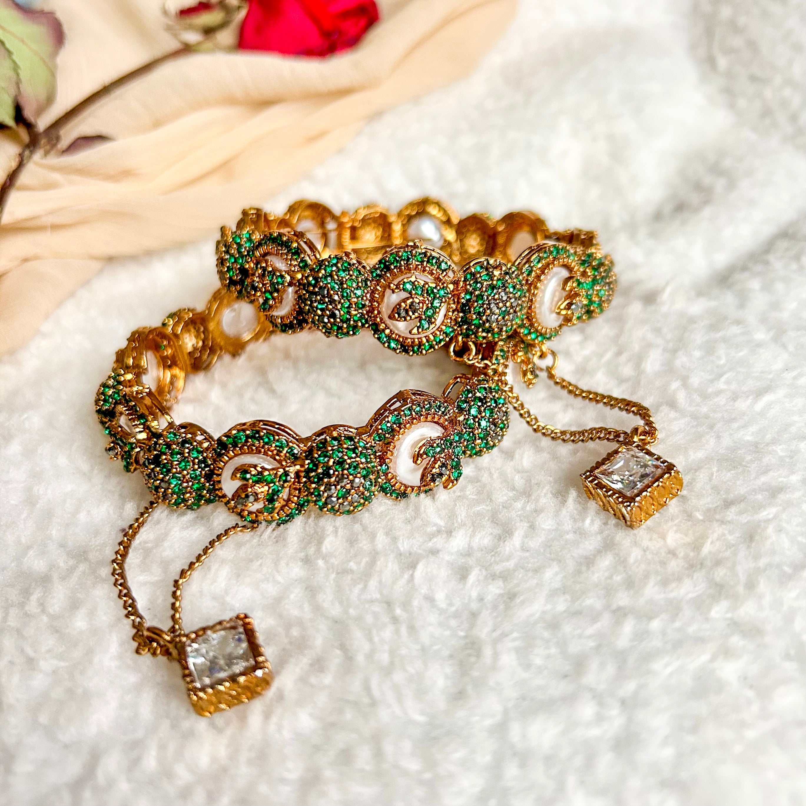 By La Lueur | BN-60 | Rabt Bangles - Emerald Green