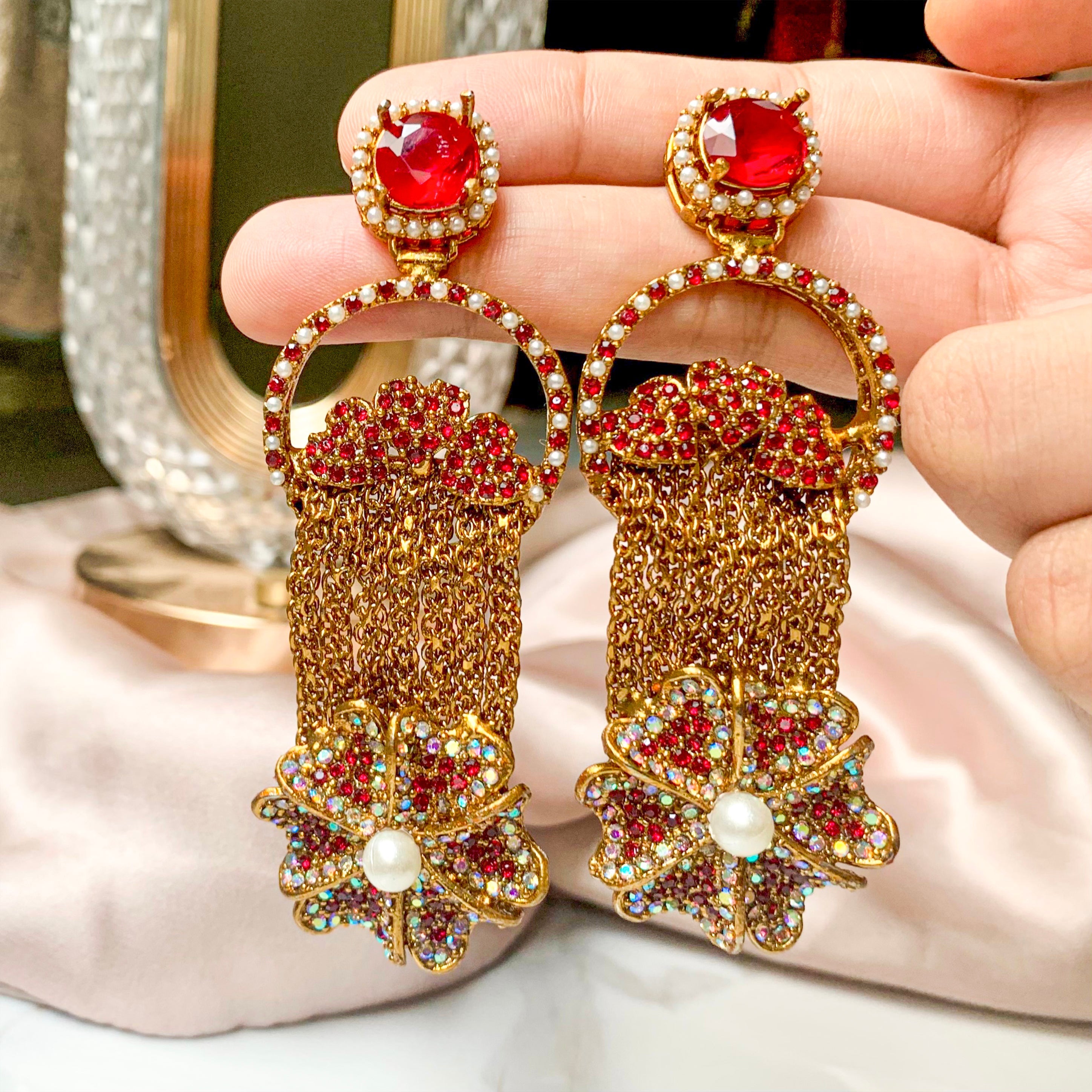 By La Lueur | ER-118 | Raqs-e-Gulzar Earrings - Ruby