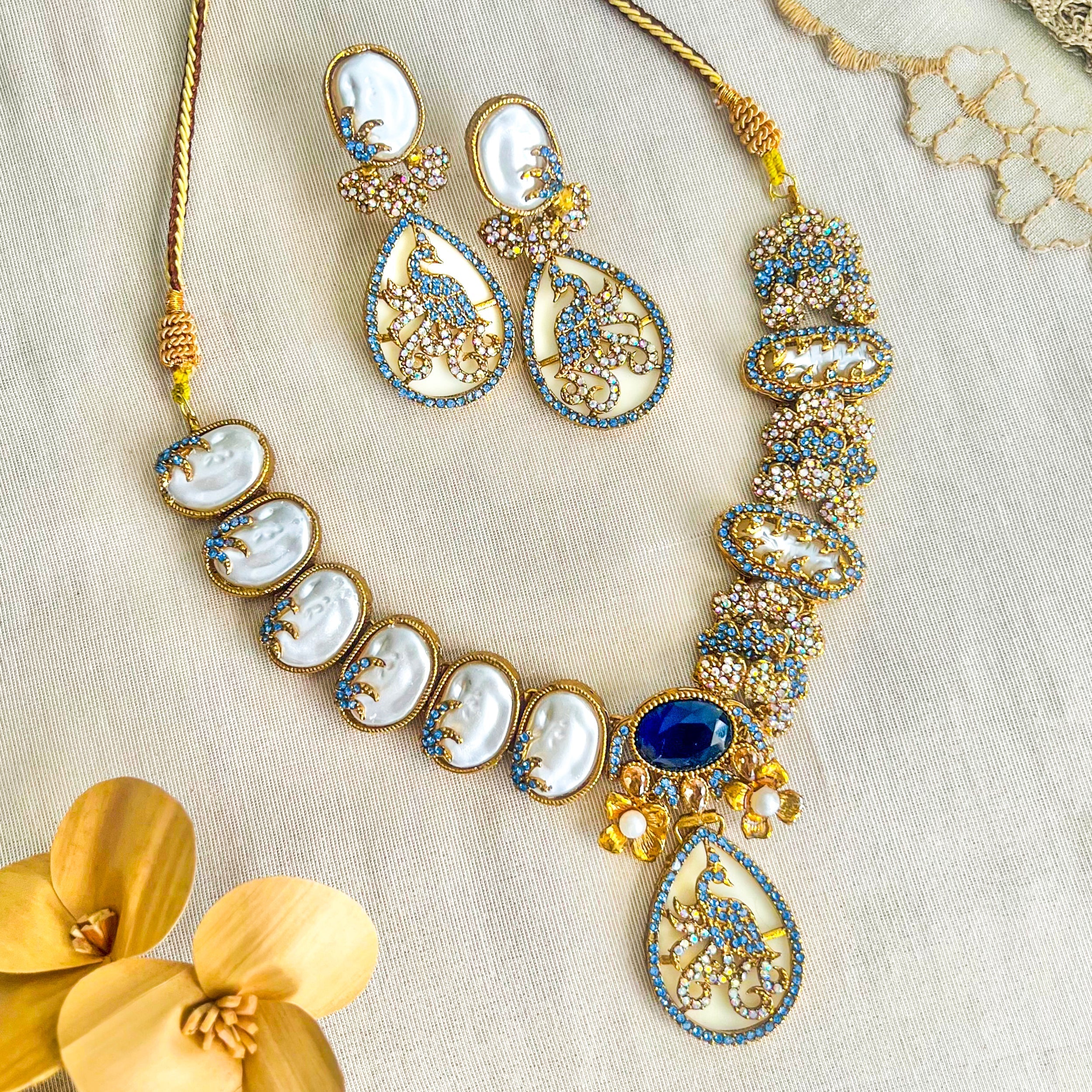 By La Lueur | S-68 | Raqs-e-Mina Necklace Set - Midnight Blue