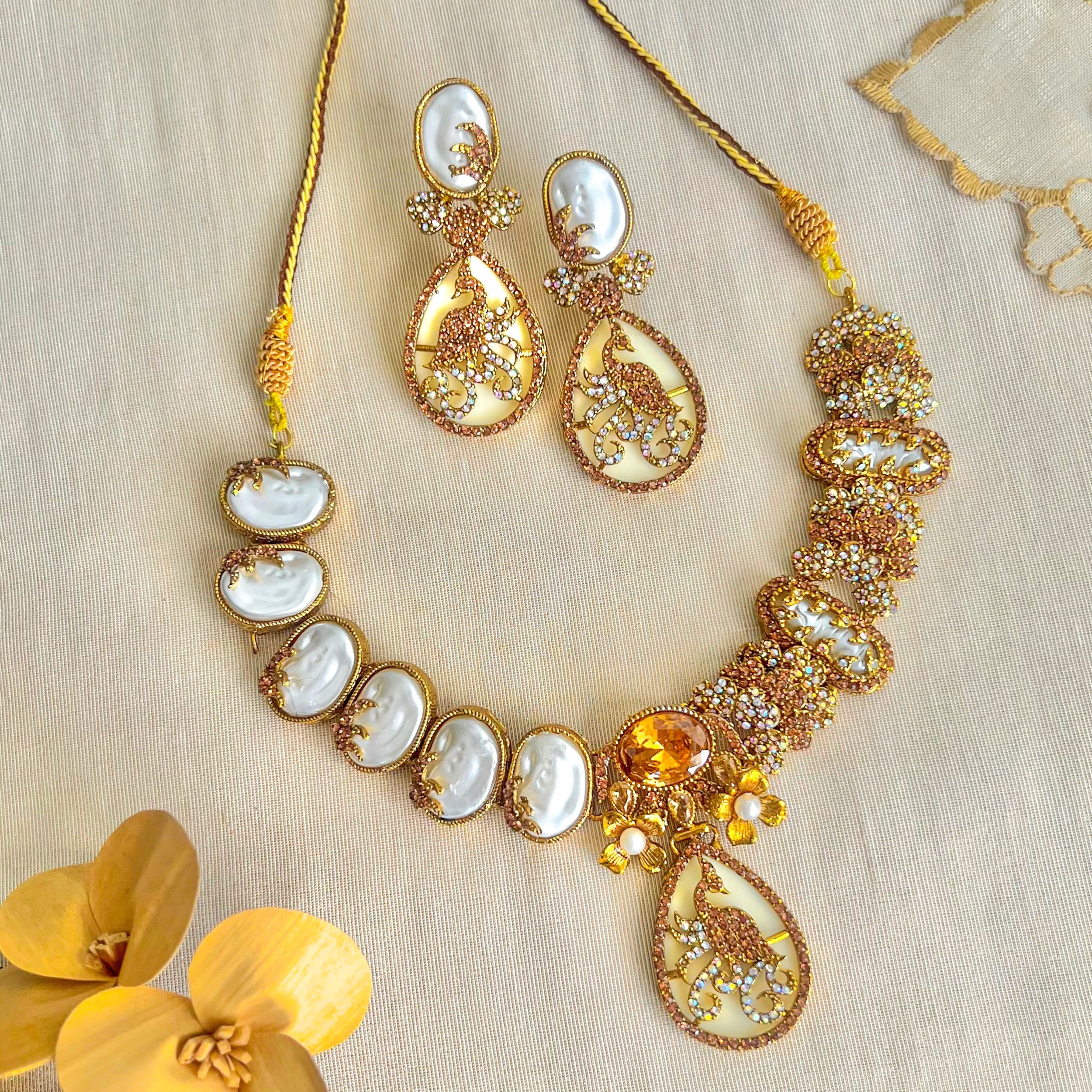 By La Lueur | S-68 | Raqs-e-Mina Necklace Set - Crystal