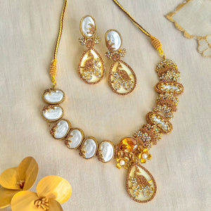 By La Lueur | S-68 | Raqs-e-Mina Necklace Set - Crystal