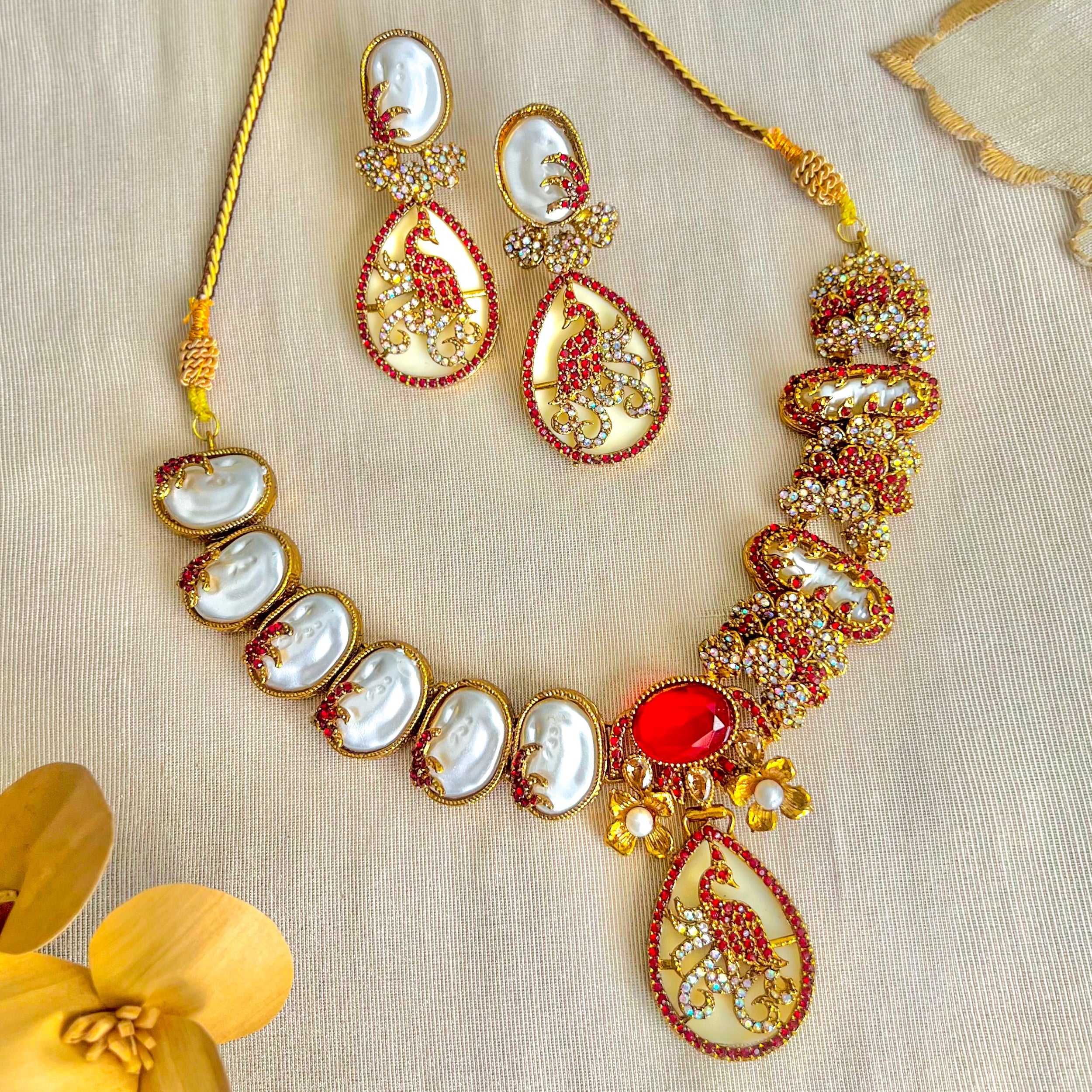 By La Lueur | S-68 | Raqs-e-Mina Necklace Set - Ruby