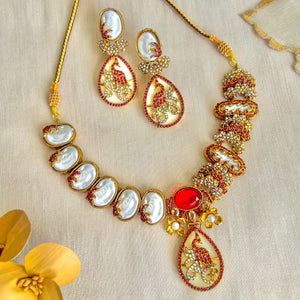By La Lueur | S-68 | Raqs-e-Mina Necklace Set - Ruby
