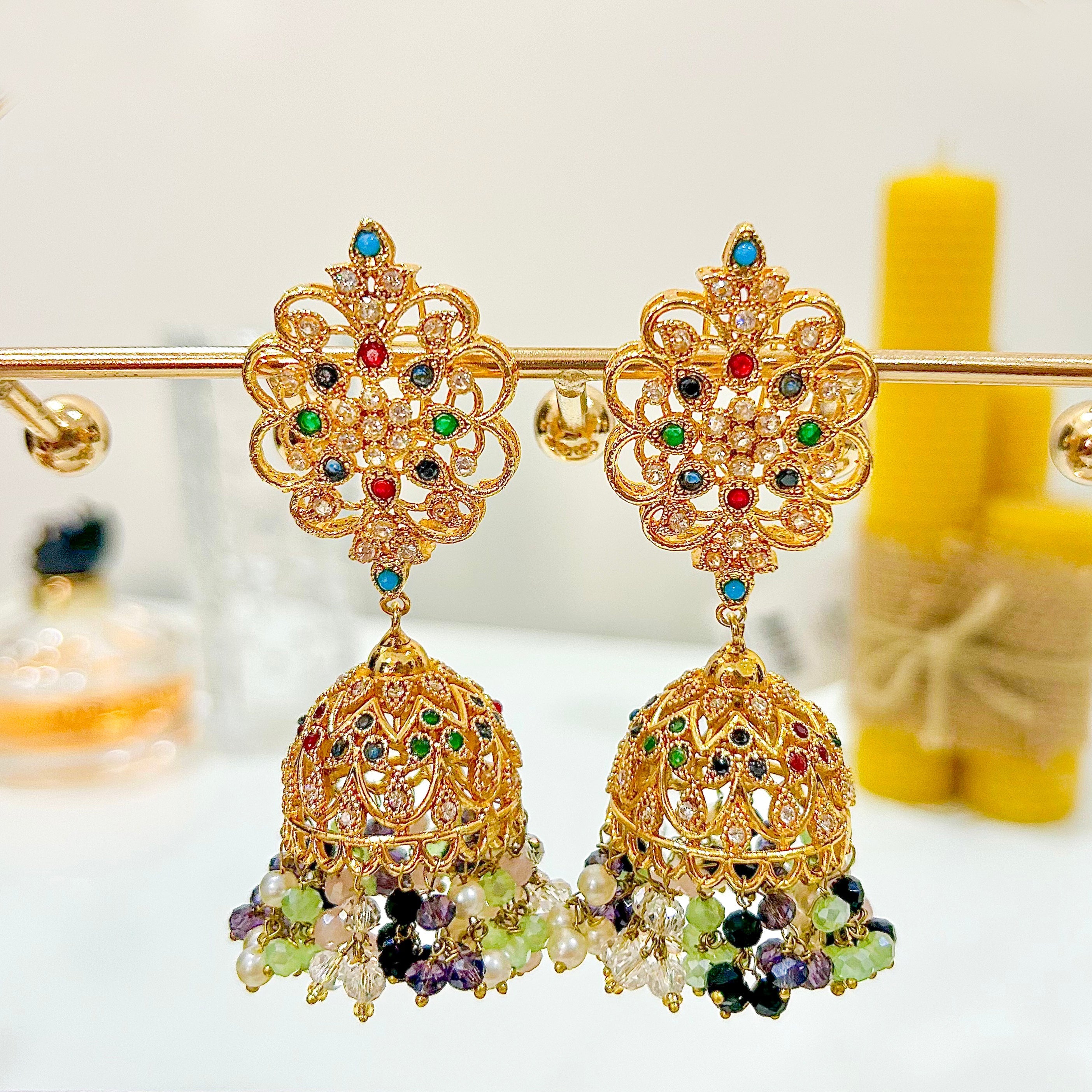 By La Lueur | JK-34 | Raqs-e-Noor Jhumkas - Multi
