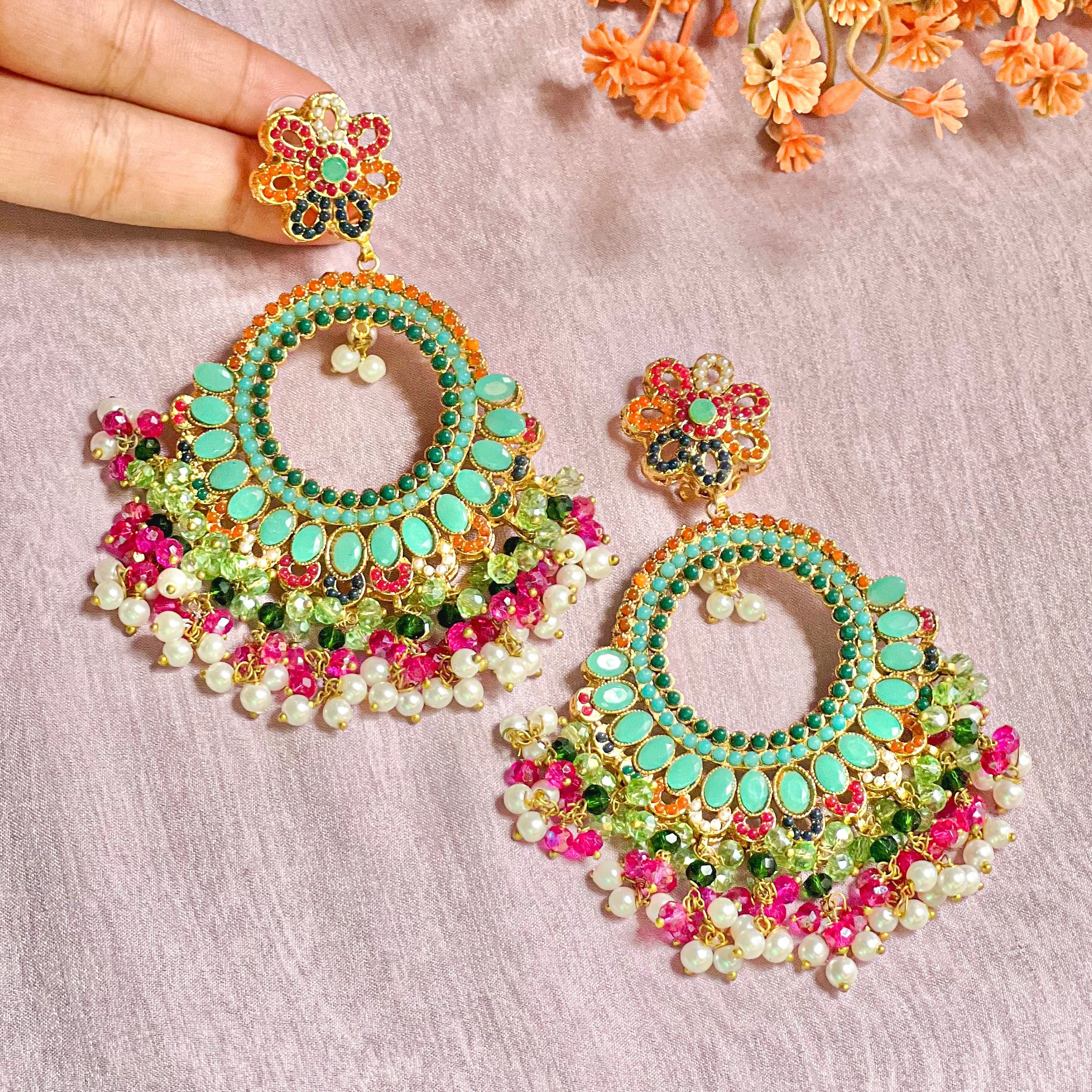 By La Lueur | ER-135 | Rimjhim Earrings - Seafoam