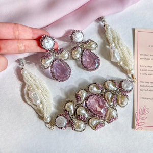 Heera-e-Hunar Choker Set - Rose Silver