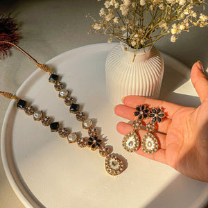 By La Lueur | S-55 | Gul e Haseen Necklace Set - Onyx