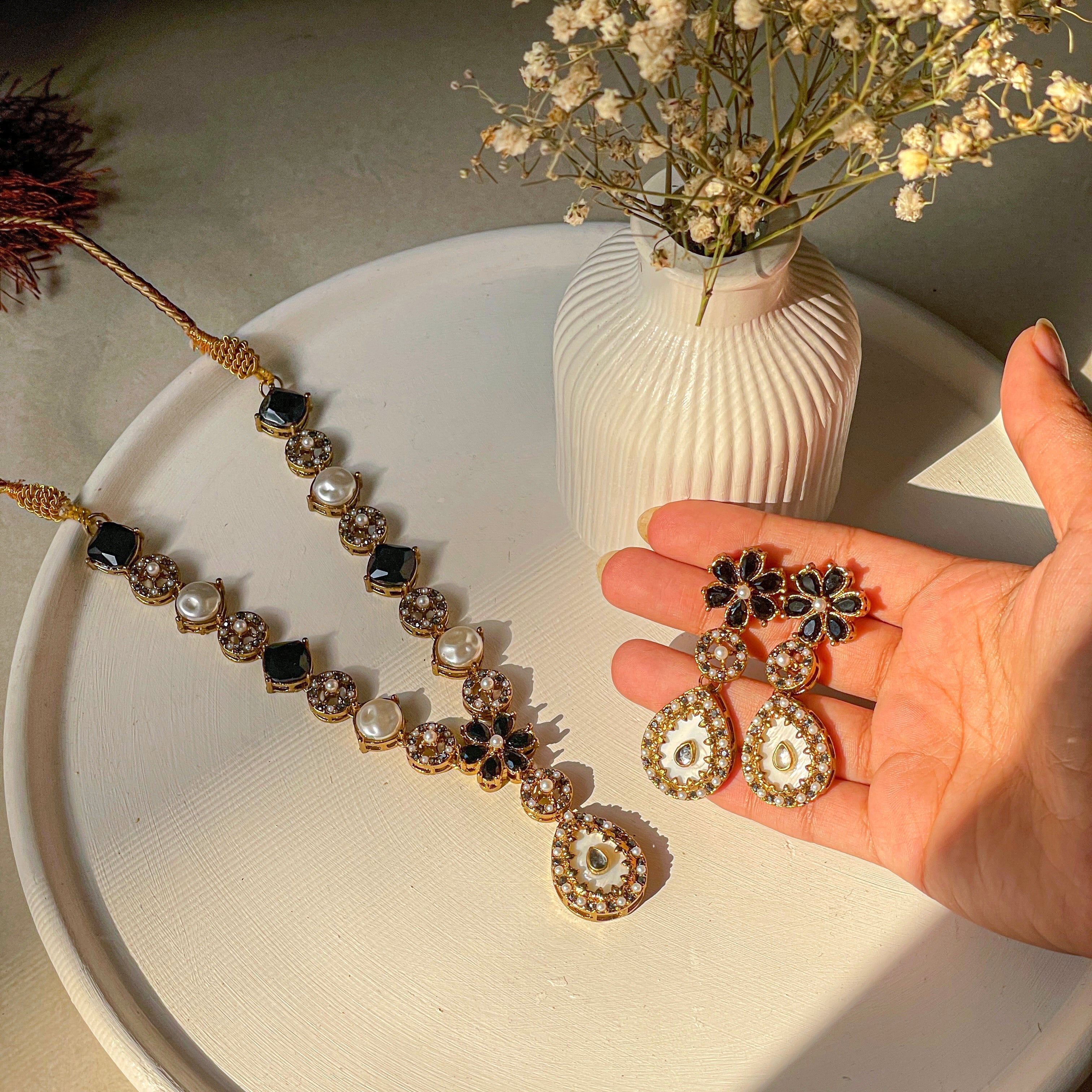 By La Lueur | S-55 | Gul e Haseen Necklace Set - Onyx