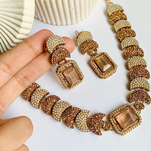 By La Lueur | S-63 | Dur-e-Fishan Necklace Set - Champagne