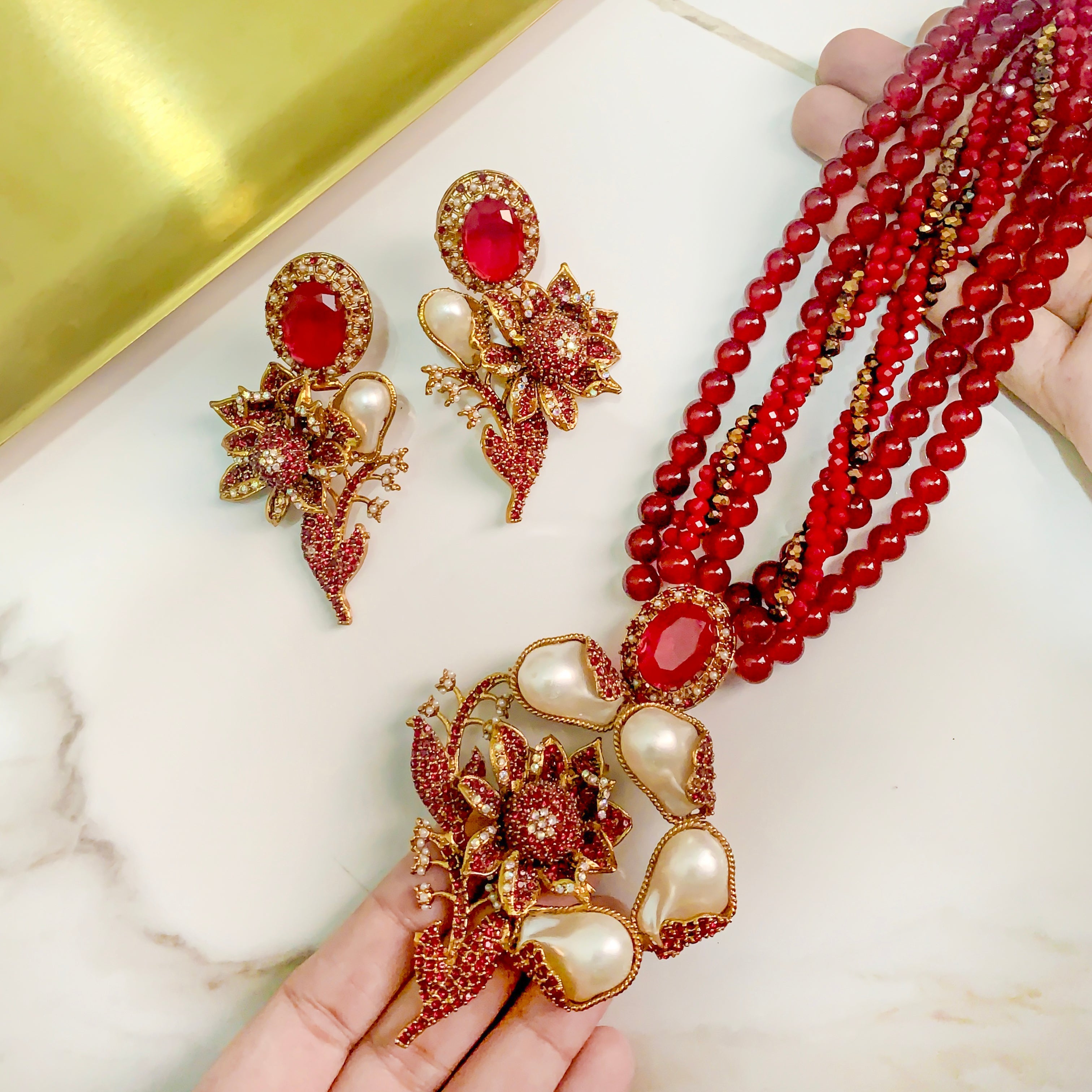 By La Lueur | S-67 | Sahira Mala Set - Ruby