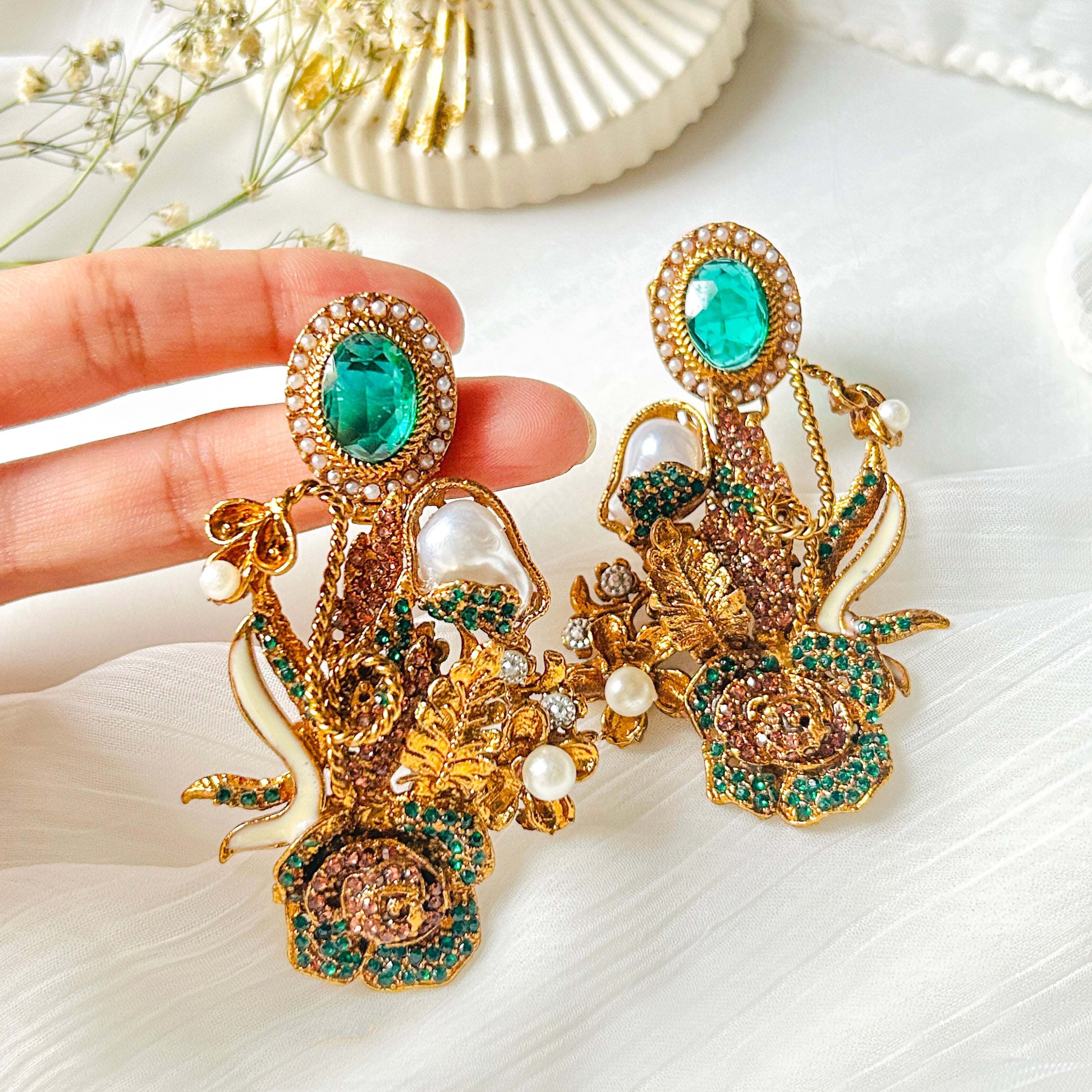 By La Lueur | Sargam Earrings - Emerald Green