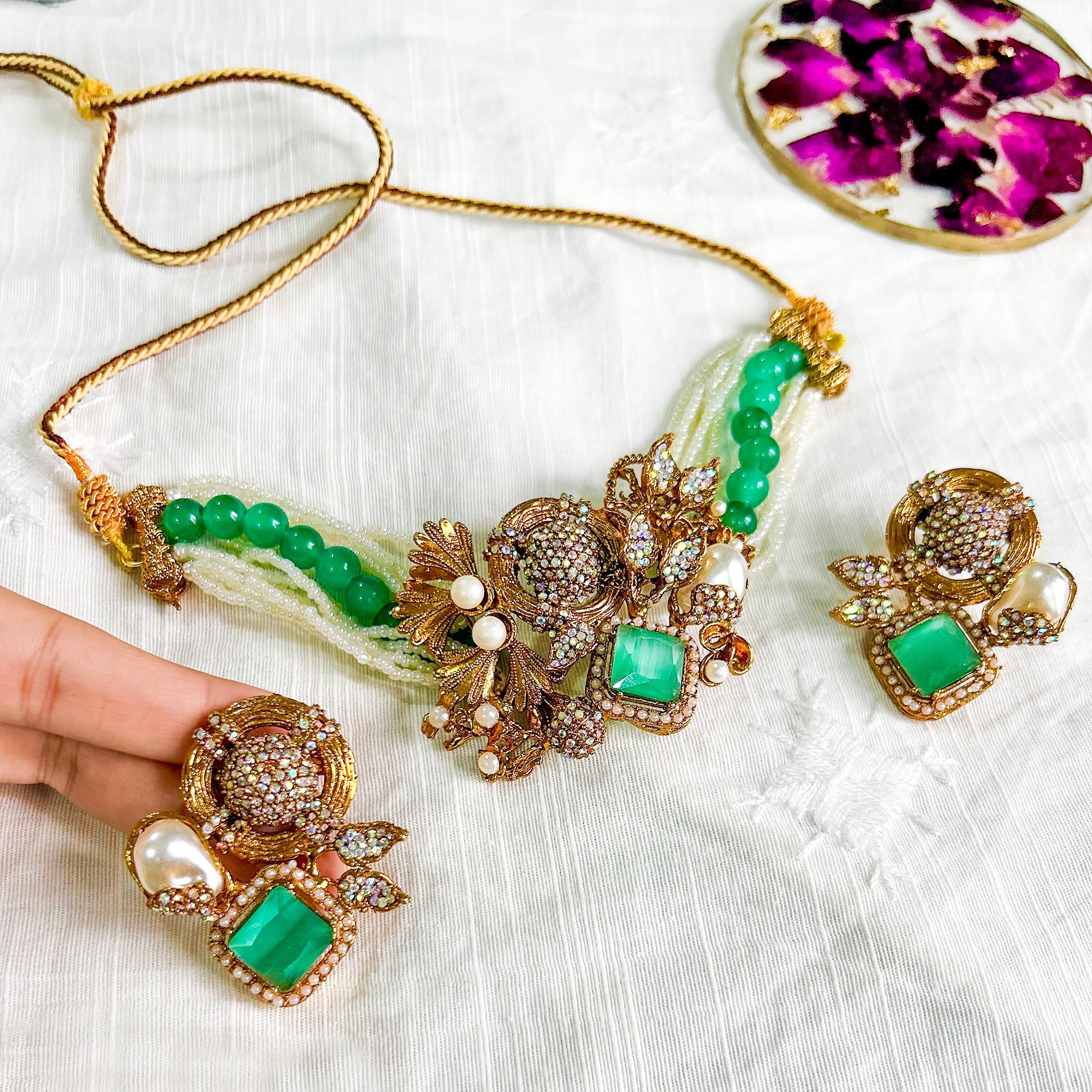 By La Lueur | Nazaara Choker Set - Seafoam
