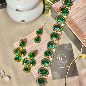 By La Lueur | Shabnam Necklace Set - Emerald Green