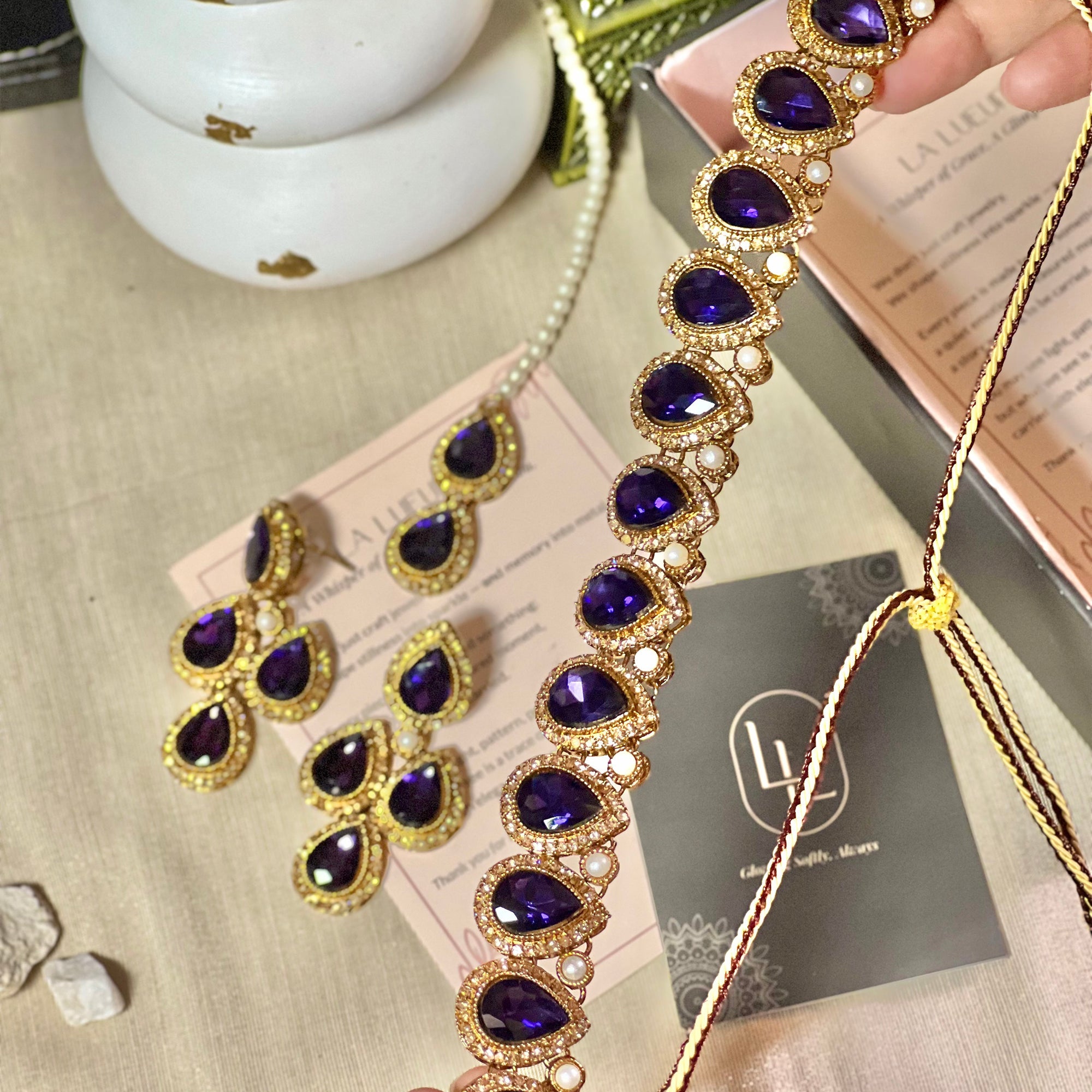 By La Lueur | Shabnam Necklace Set - Plum Purple