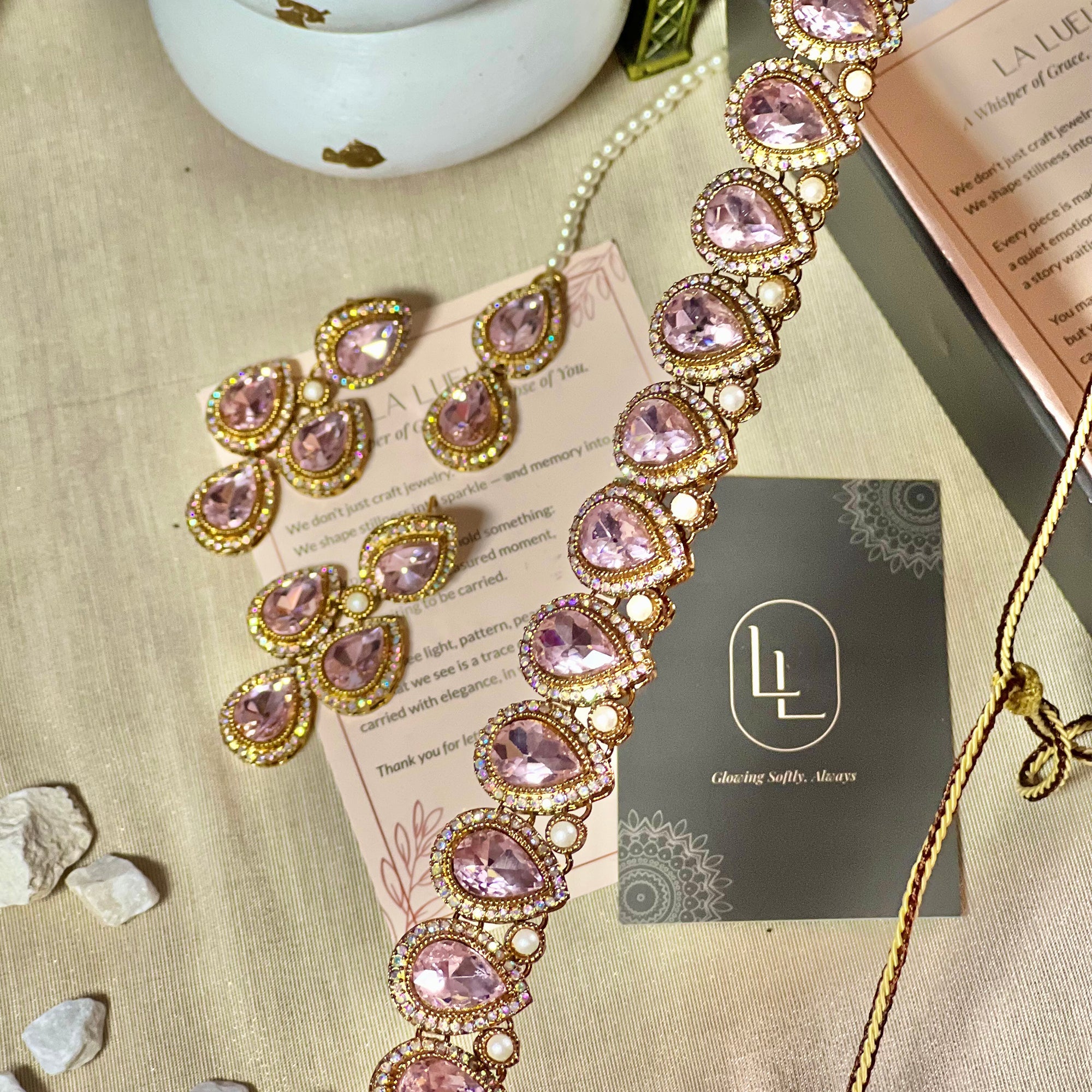 By La Lueur | Shabnam Necklace Set - Rose