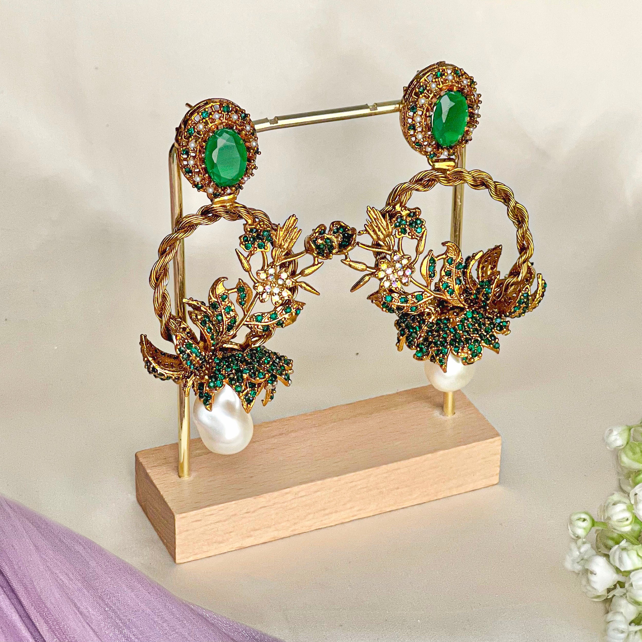 By La Lueur | Shafaq Earrings - Emerald Green