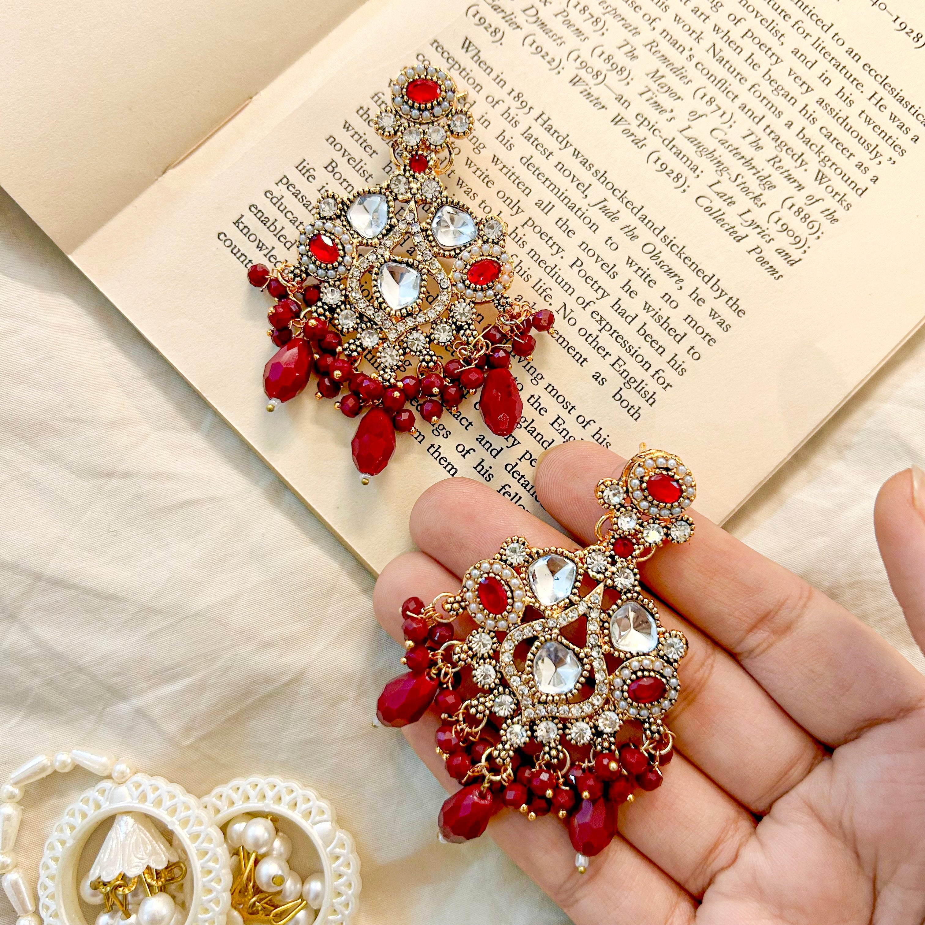 By La Lueur | Sheeshmahal Earrings - Ruby