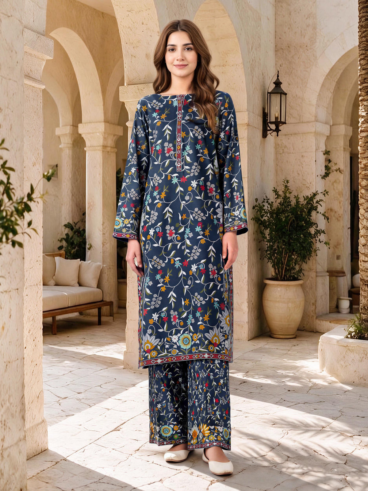 Limelight Blue khaddar printed 2 piece stitched suit AZ-LL-U4410-B