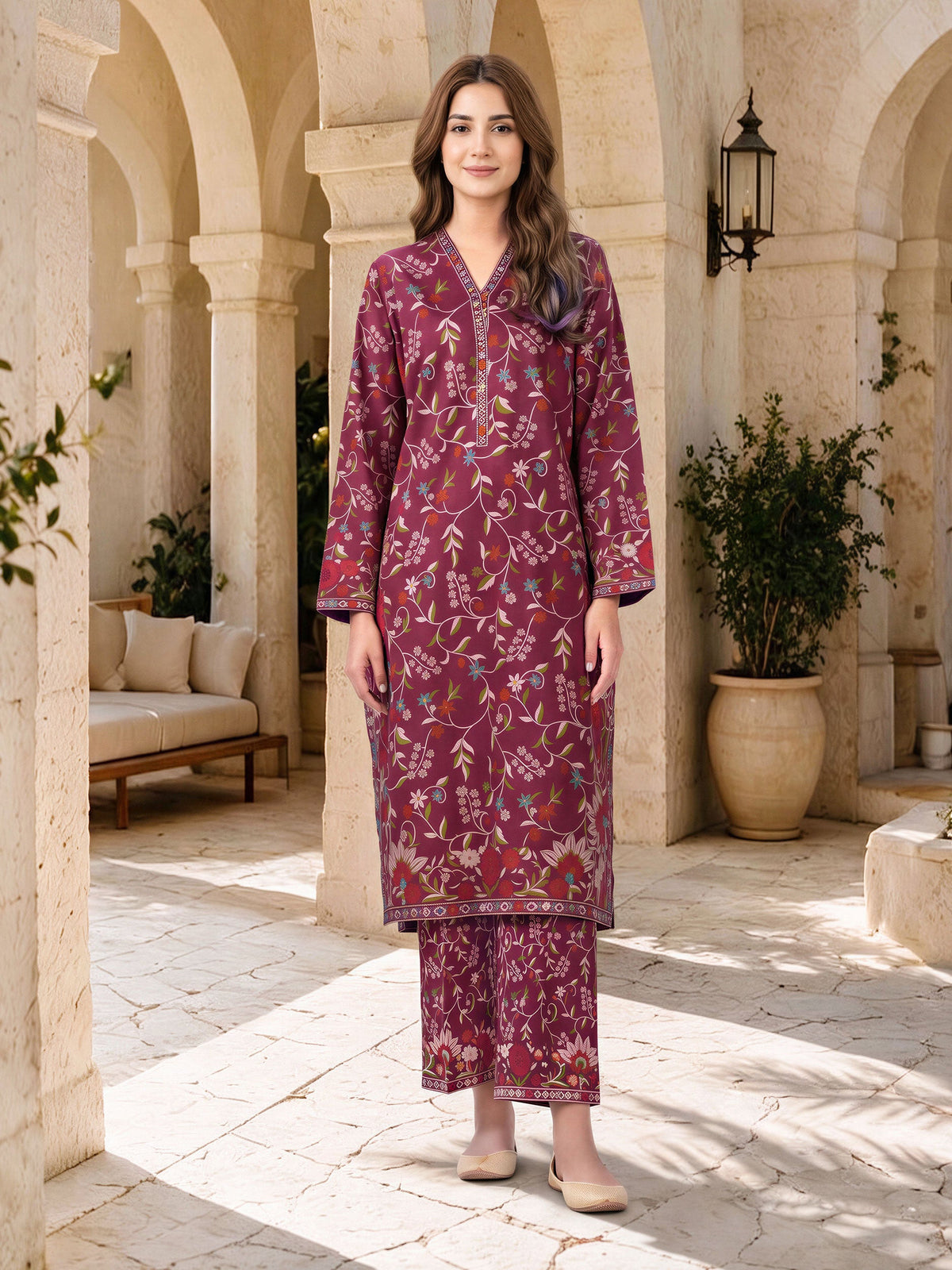 Limelight Maroon khaddar printed 2 piece stitched suit AZ-LL-U4410-M