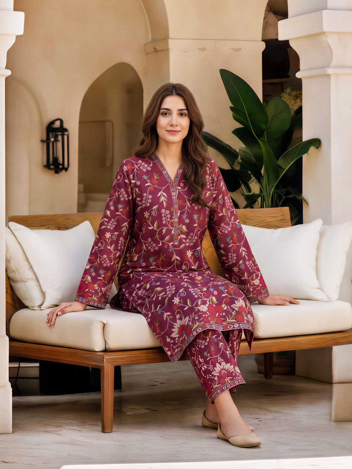 Limelight Maroon khaddar printed 2 piece stitched suit AZ-LL-U4410-M