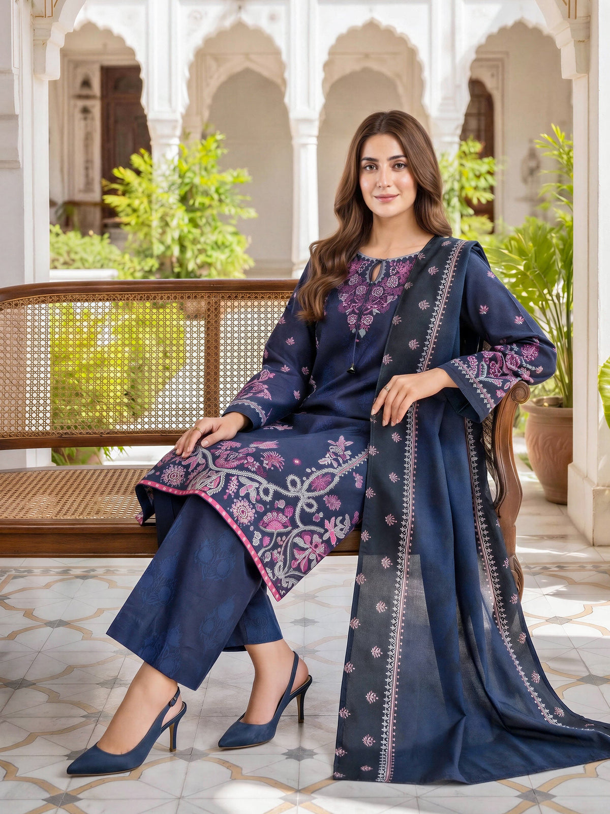 Limelight Navy khaddar printed 3 piece stitched suit AZ-LL-U4413-N