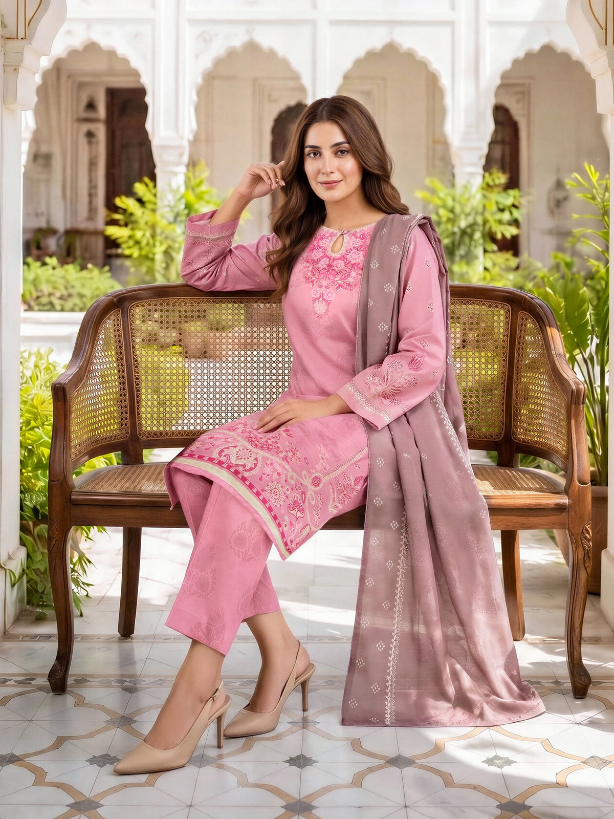Limelight Pink khaddar printed 3 piece stitched suit AZ-LL-U4413-P