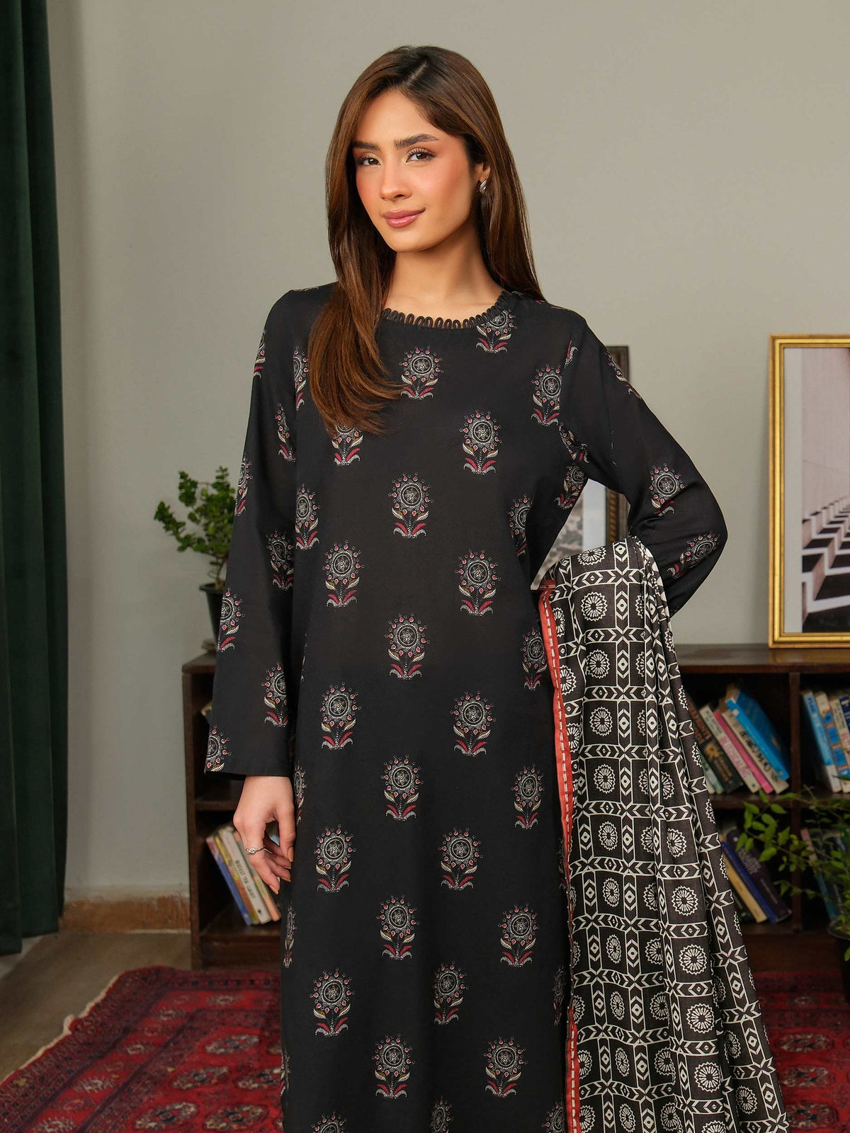 Limelight Black khaddar printed 3 piece stitched suit AZ-LL-U4477-B