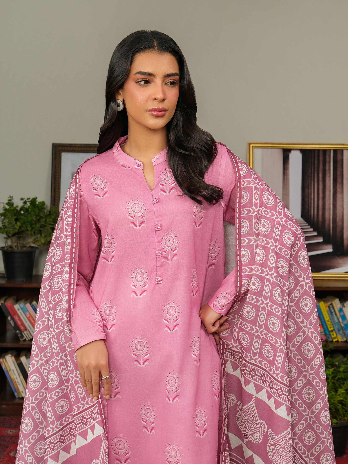 Limelight Pink khaddar printed 3 piece stitched suit AZ-LL-U4477-P