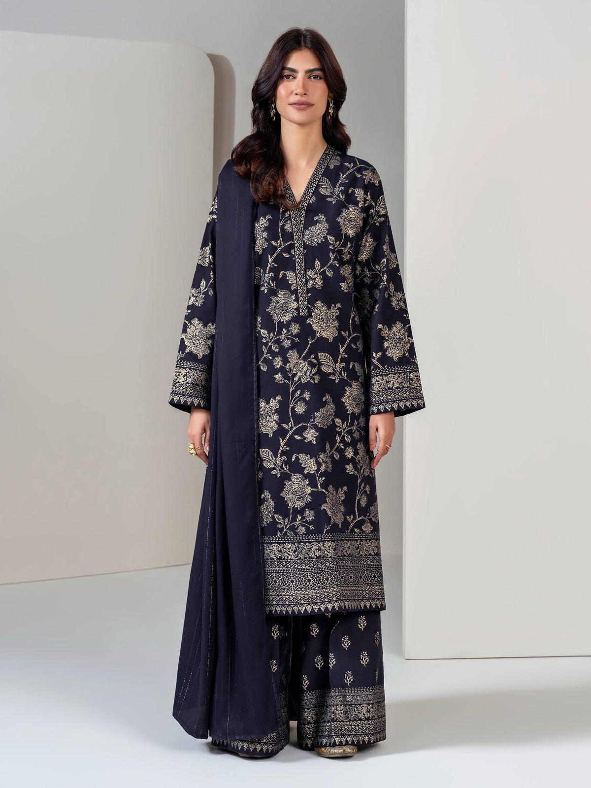 Limelight Blue khaddar printed 3 piece stitched suit AZ-LL-U4595-B
