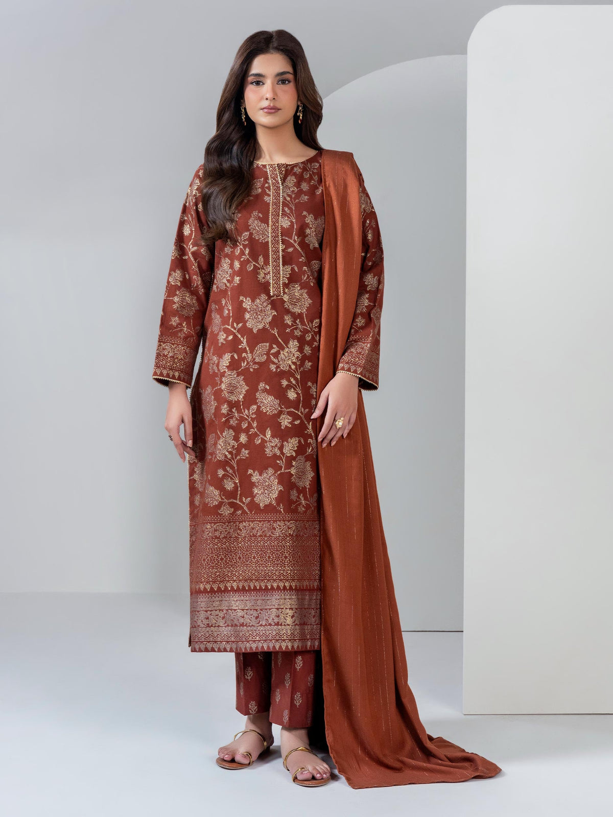 Limelight Red khaddar printed 3 piece stitched suit AZ-LL-U4595-R
