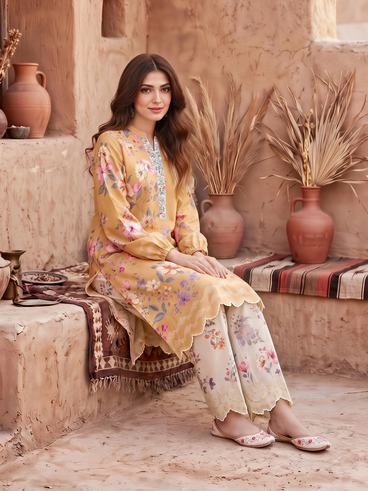 Limelight Yellow khaddar printed 2 piece stitched suit AZ-LL-U4705-Y