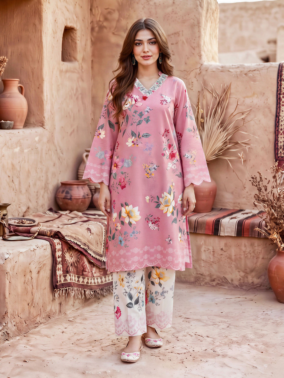 Limelight Pink khaddar printed 2 piece stitched suit AZ-LL-U4705-P