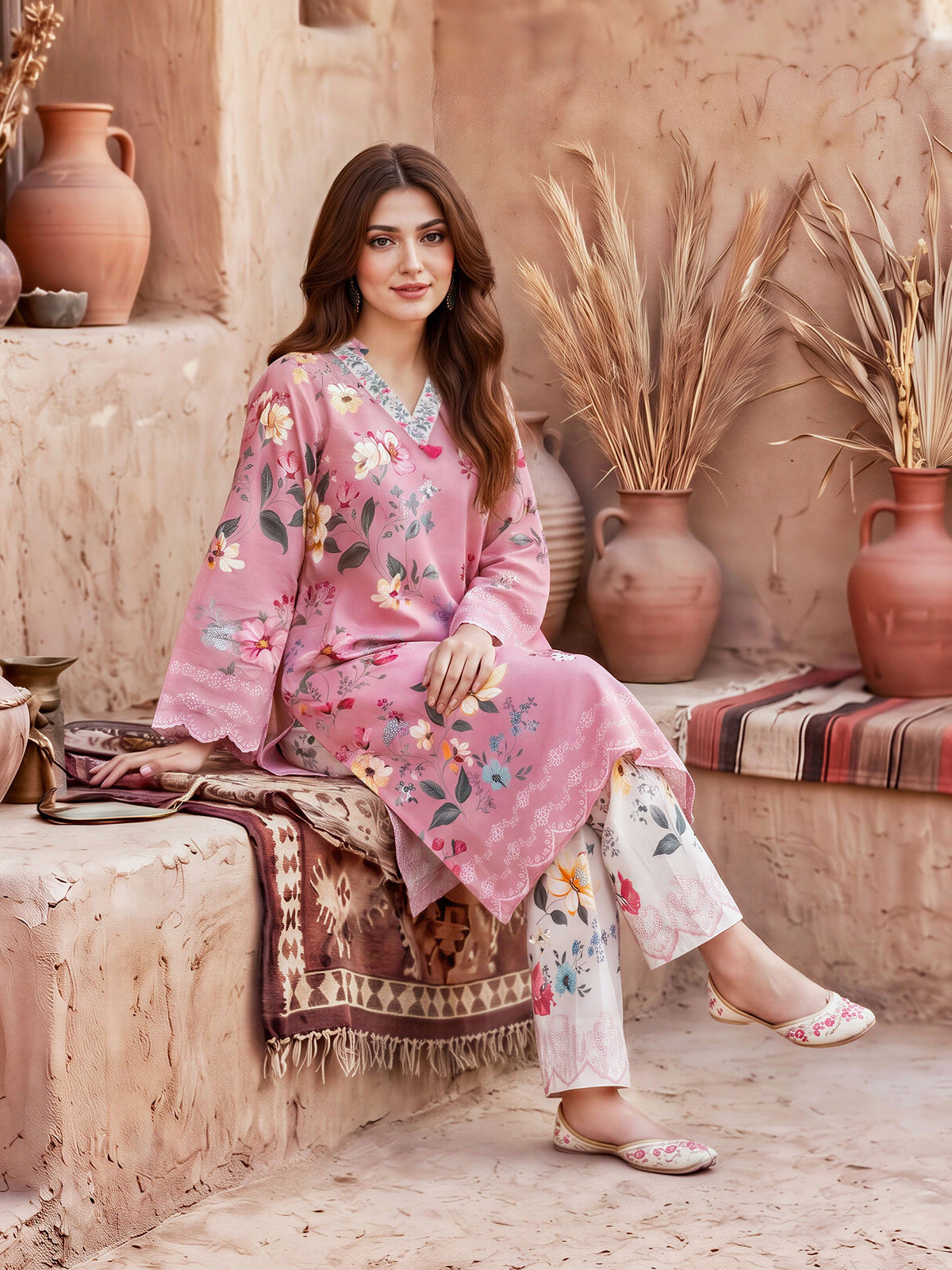 Limelight Pink khaddar printed 2 piece stitched suit AZ-LL-U4705-P