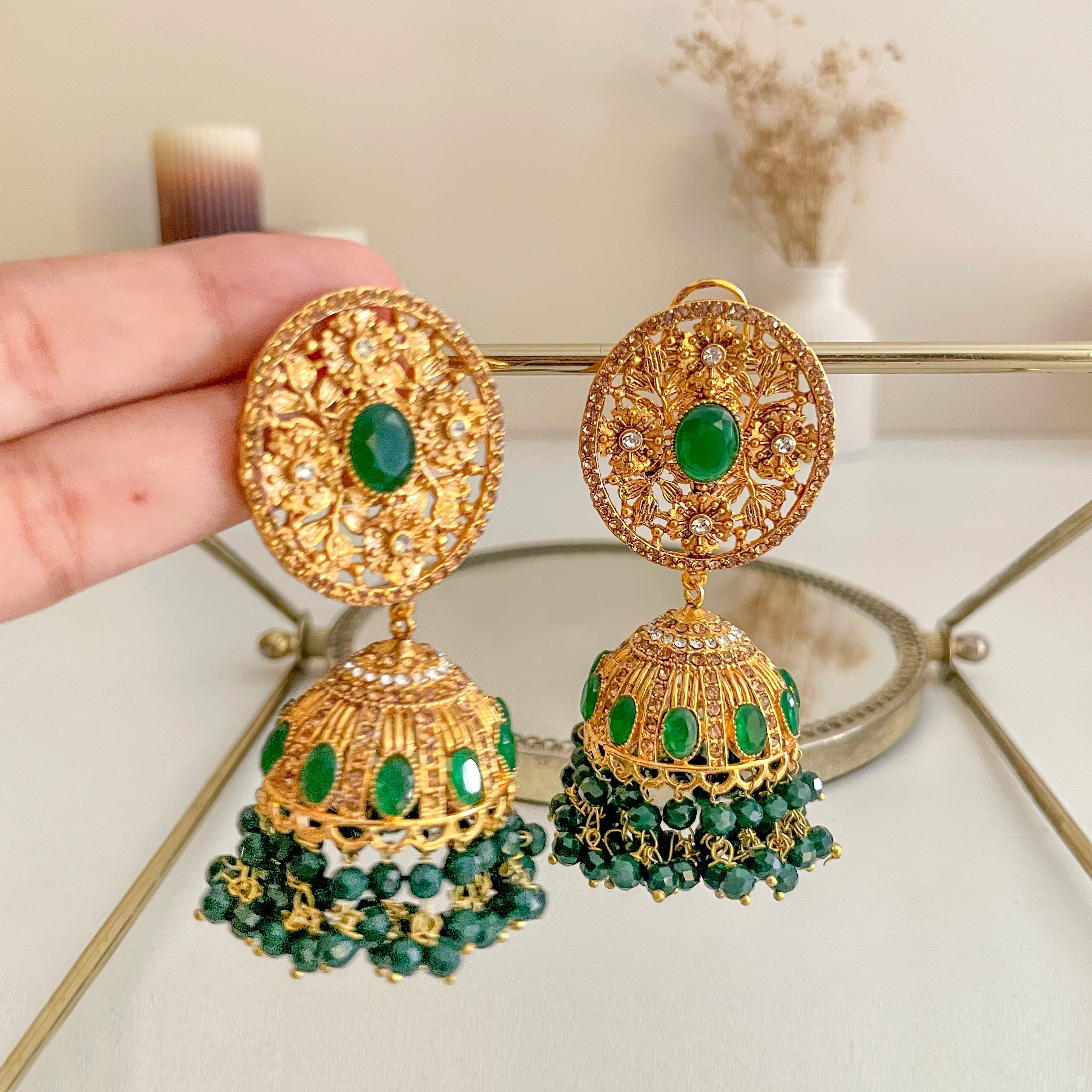 By La Lueur | Zarafshan Jhumkas - Emerald Green