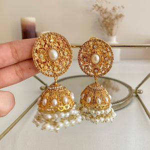 By La Lueur | Zarafshan Jhumkas - Pearl White