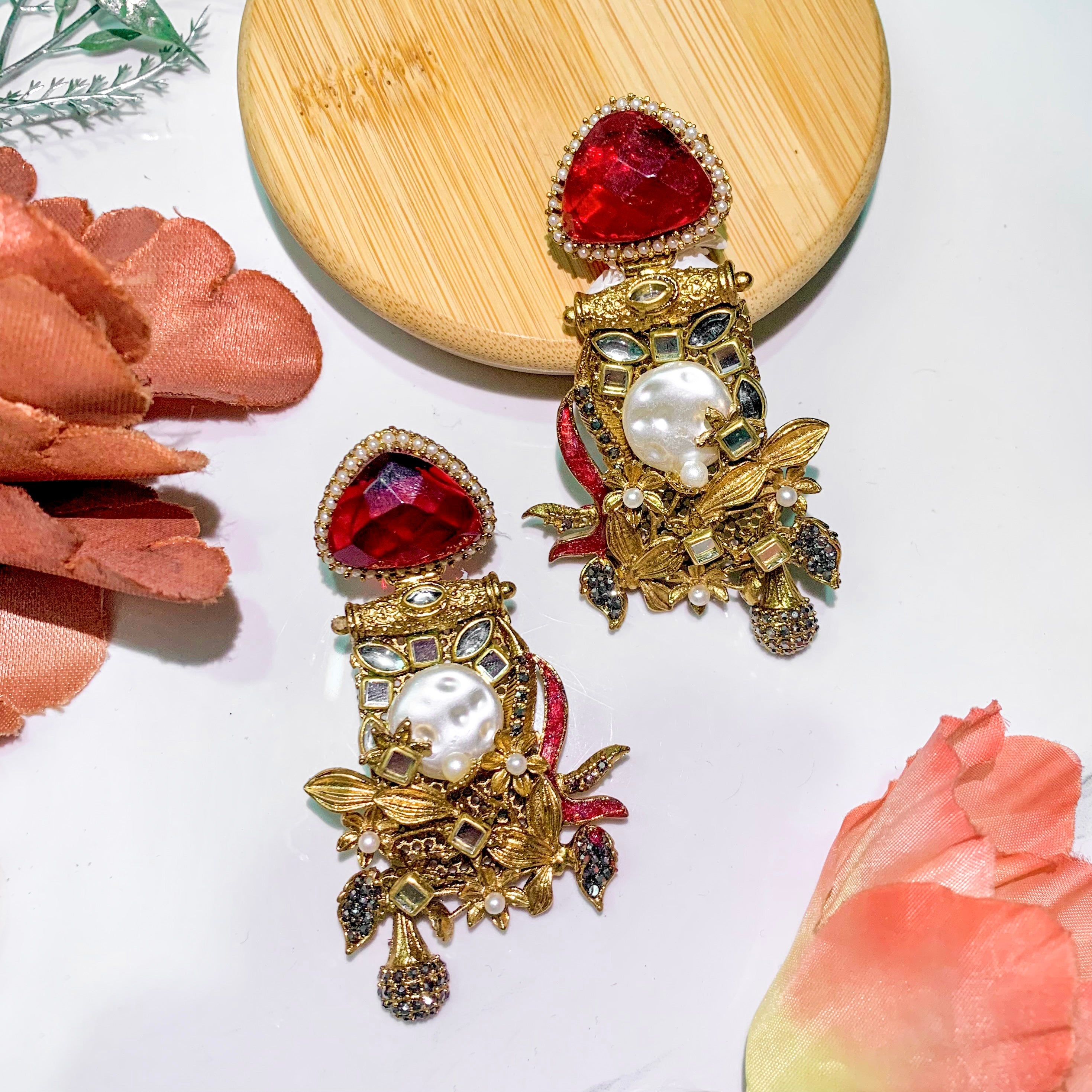By La Lueur | ER-88 | Noor-e-Nazar Earrings - Ruby