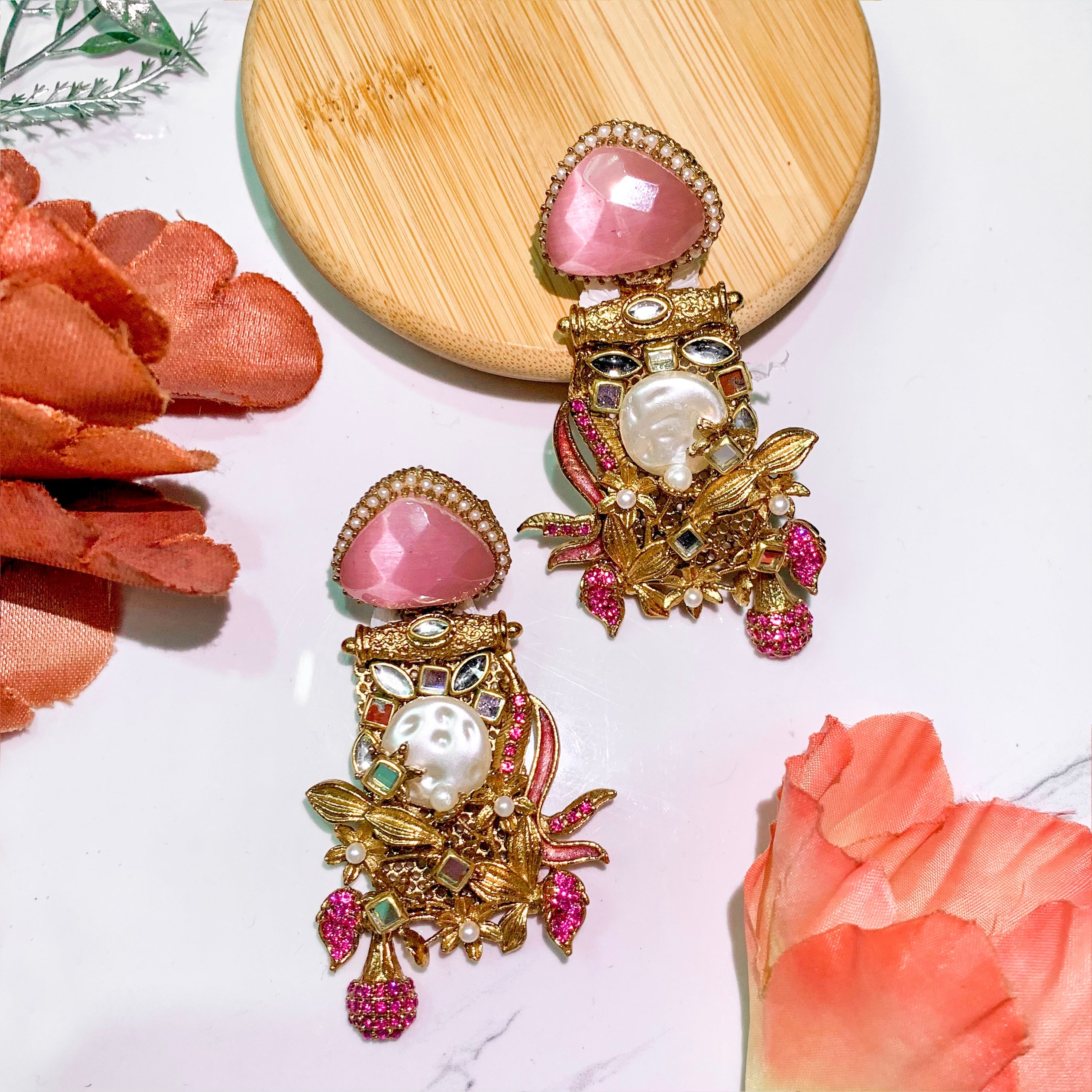 By La Lueur | ER-88 | Noor-e-Nazar Earrings - Rose