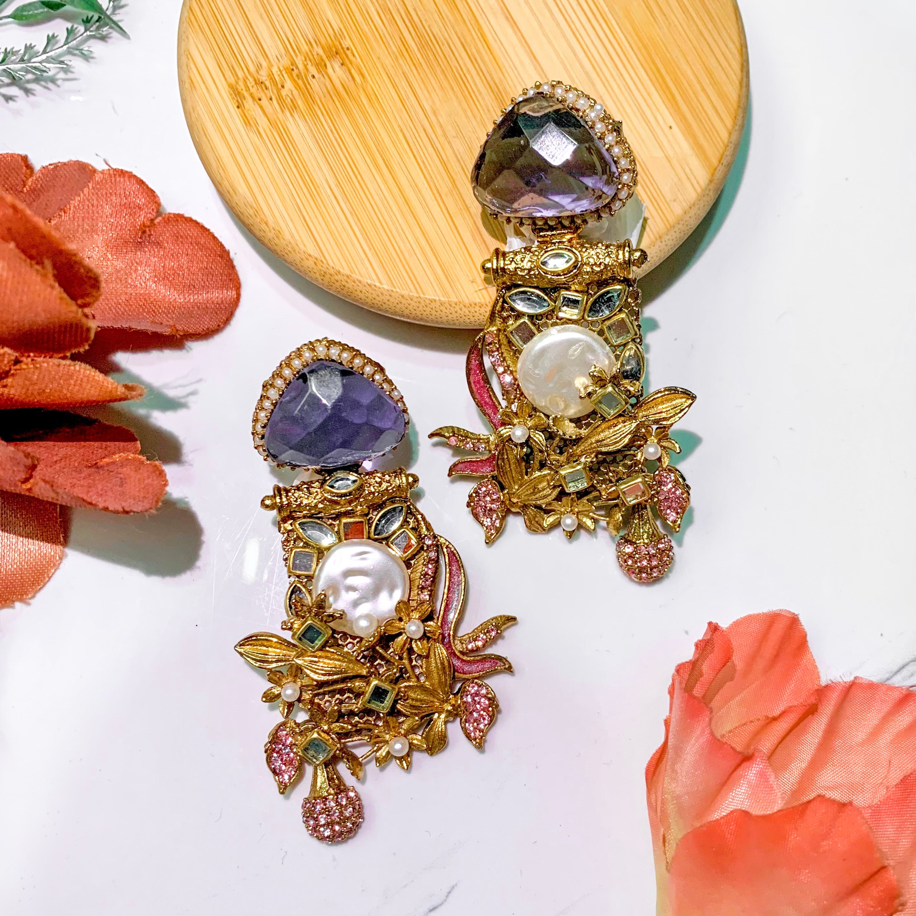 By La Lueur | ER-88 | Noor-e-Nazar Earrings - Plum Purple